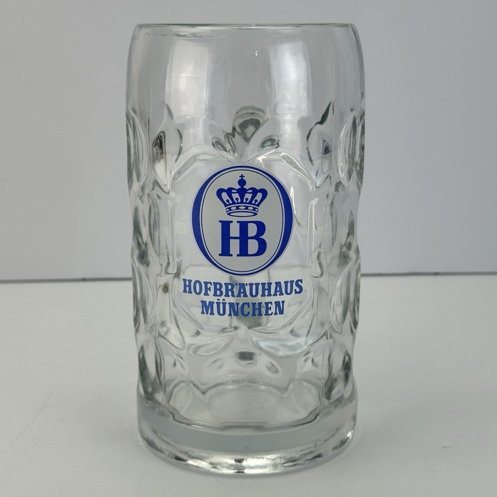 Vintage‎ HB Hofbrauhaus Munchen German 1 Liter Glass 8" Dimpled Beer Mug Stein